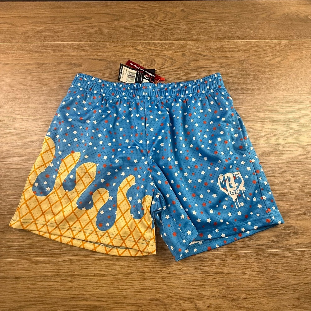 Baseball Lifestyle 101 Ice Cream Mesh Shorts Blue Stars Graphic Mens Medium NWT